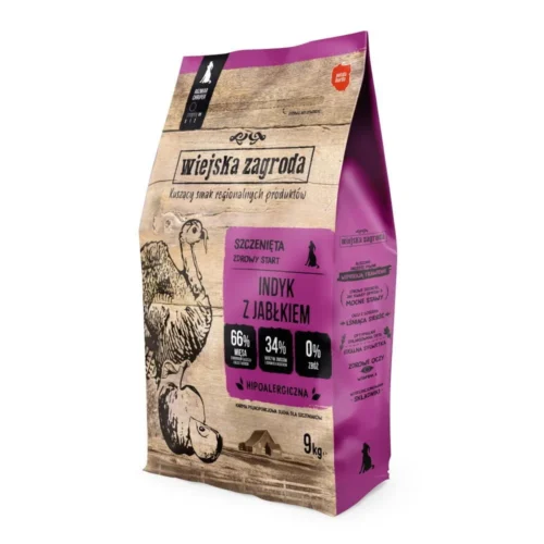 Wiejska Zagroda Indyk z JABŁKIEM 9kg dla szczeniąt średnich i dużych ras