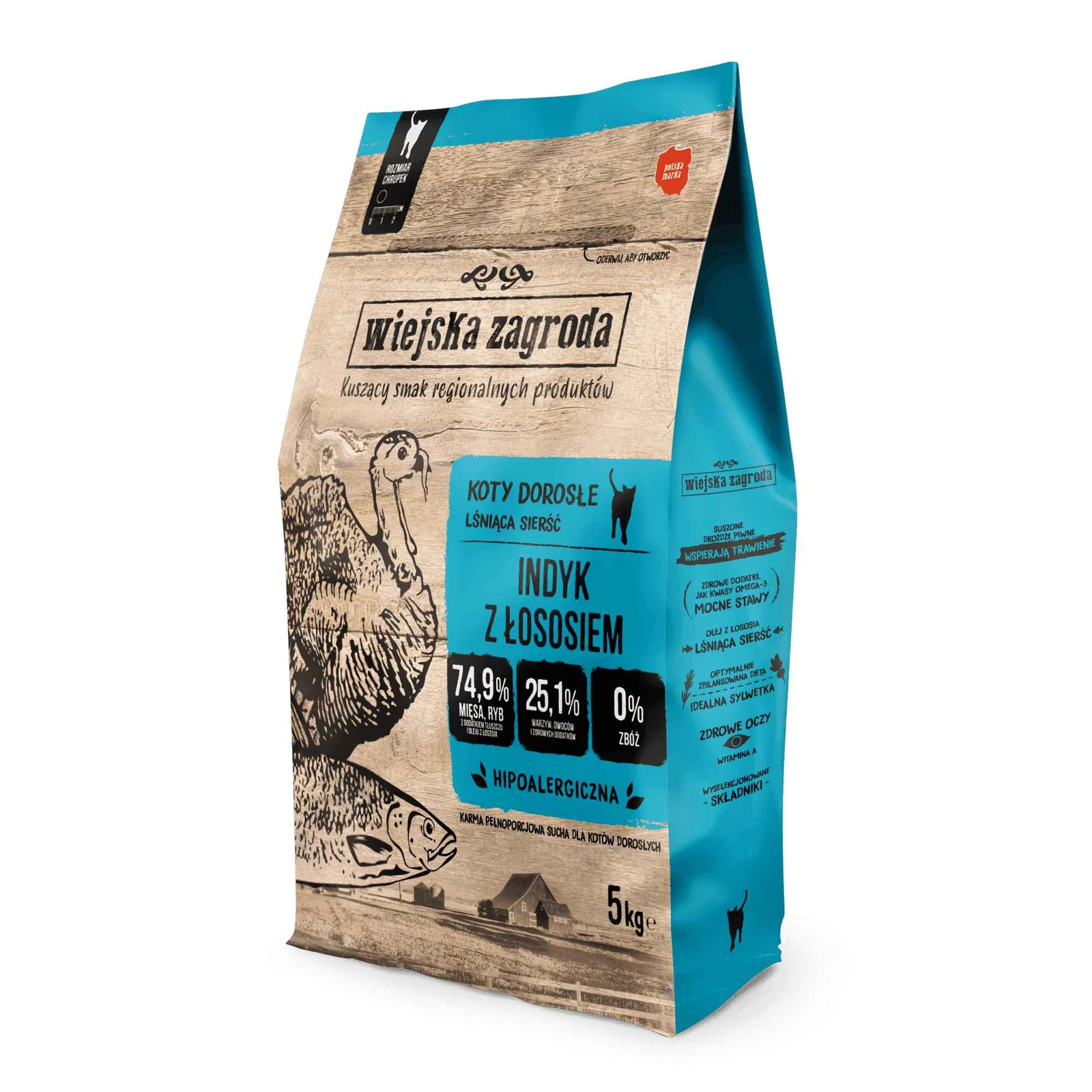 Wiejska Zagroda INDYK z ŁOSOSIEM 5kg karma dla kotów
