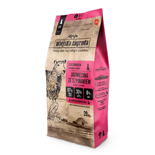 Wiejska Zagroda Jagnięcina ze SZPINAKIEM 20kg / całe duże opakowanie dla szczeniąt Lamb