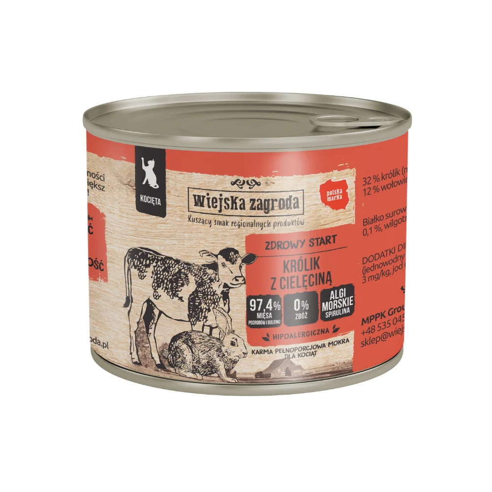 Wiejska Zagroda Królik z Cielęciną 200g dla kociąt