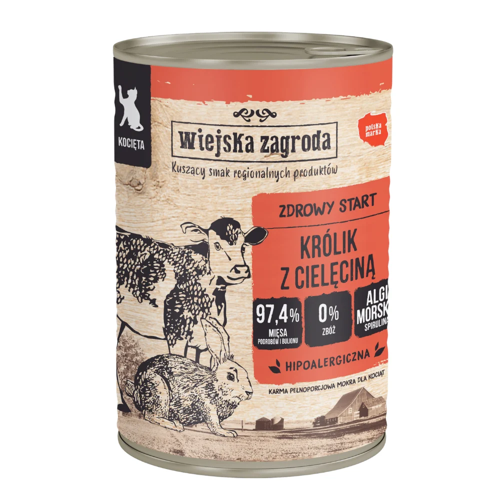 Wiejska Zagroda Królik z Cielęciną 400g dla kociąt