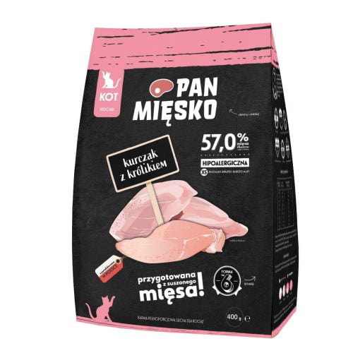 Pan Mięsko Kurczak z Królikiem 400g dla kociąt chrupki XS
