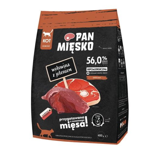 Pan Mięsko Wołowina z Jeleniem 400g dla kotów chrupki M