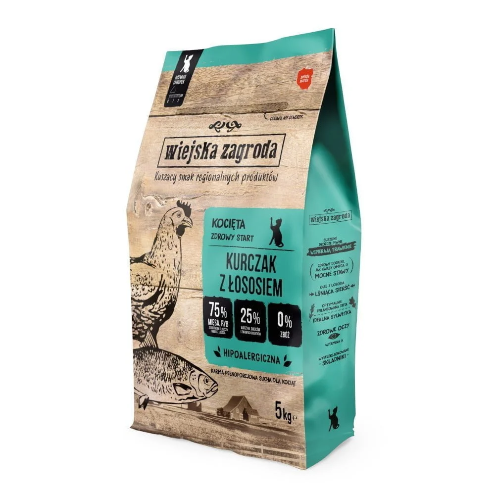 Wiejska Zagroda Kurczak z Łososiem 5kg dla kociąt sucha karma