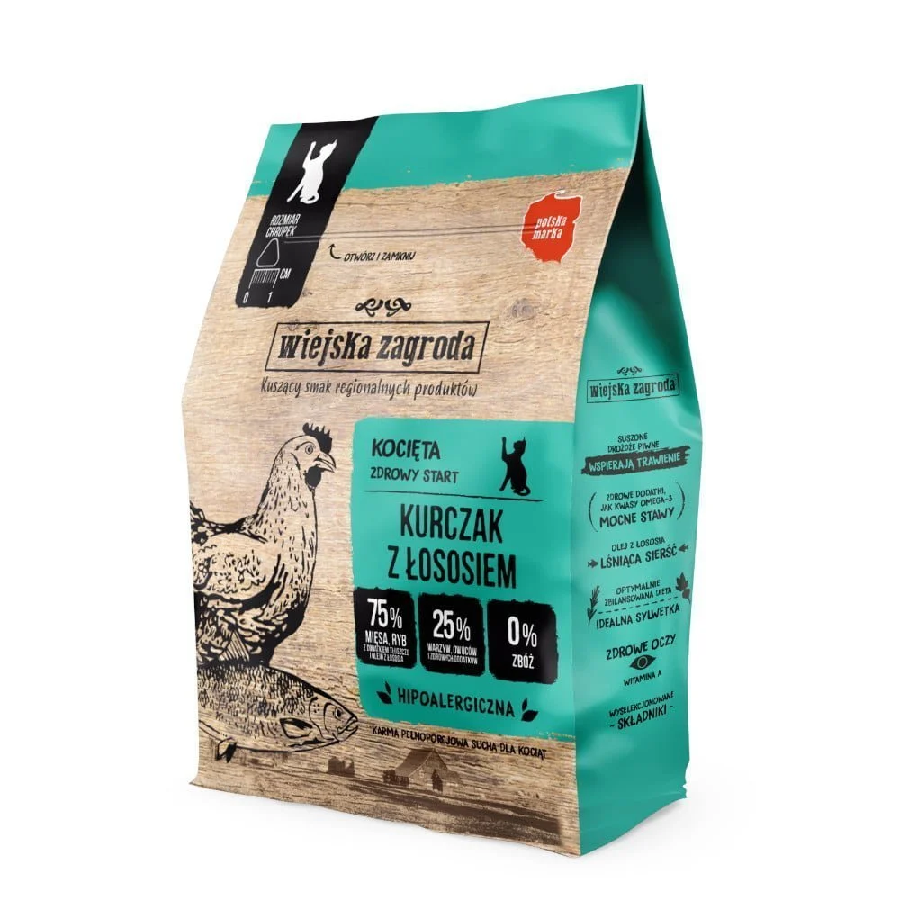 Wiejska Zagroda Kurczak z Łososiem 400g dla kociąt sucha karma