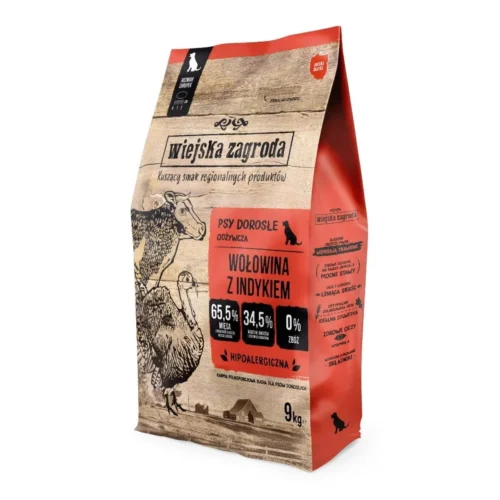 Wiejska Zagroda Wołowina z Indykiem 9kg dla dorosłych psów średnich i dużych ras