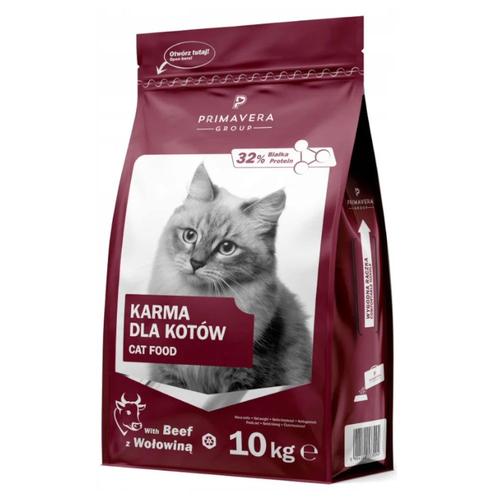 PRIMAVERA Premium Karma dla kota z wołowiną 10kg Bordowa