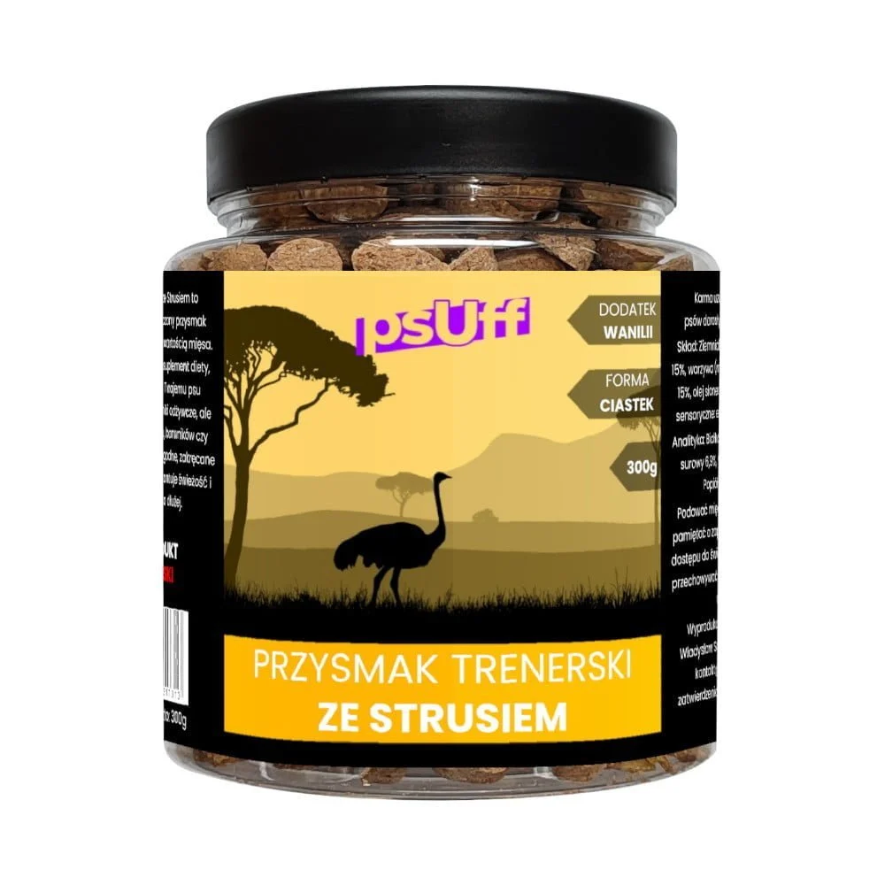 psUff Przysmak Trenerski ze Strusiem słoik 300g Przysmak dla psa ciastka
