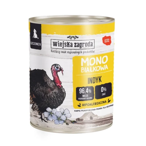 Wiejska Zagroda Monobiałkowa Indyk dla szczeniąt 800g karma w puszce