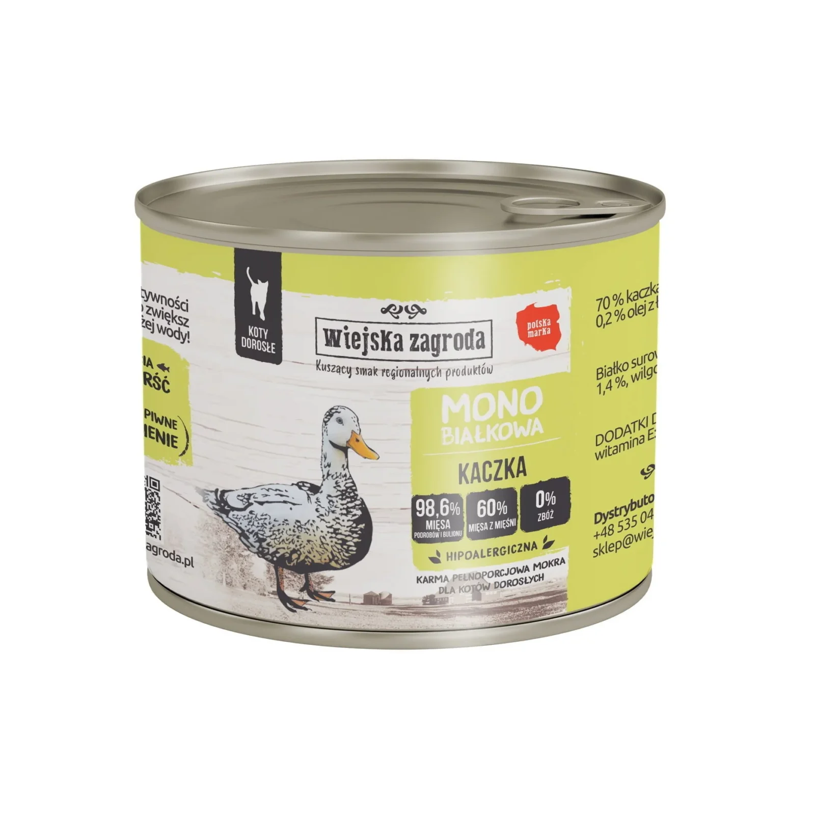 Wiejska Zagroda Monobiałkowa Kaczka dla kotów 200g puszka