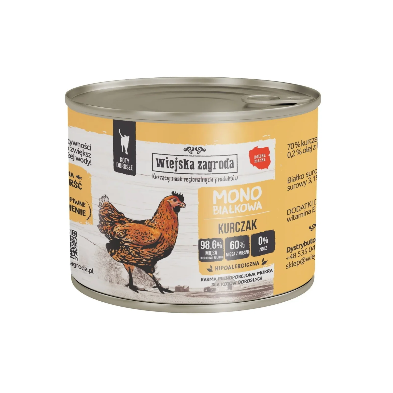 Wiejska Zagroda Monobiałkowa Kurczak dla kotów 200g puszka
