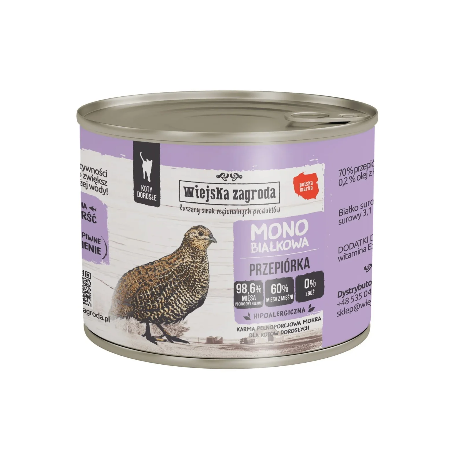 Wiejska Zagroda Monobiałkowa Przepiórka dla kotów 200g puszka