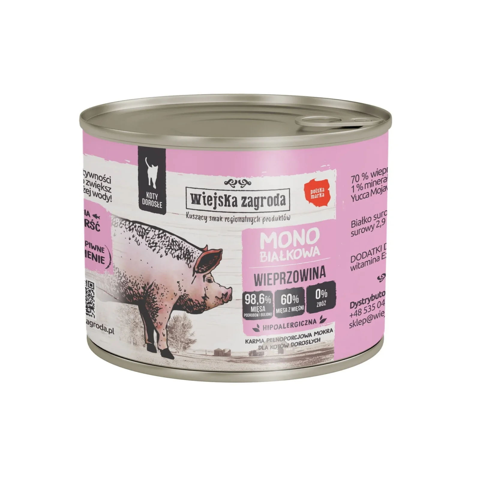 Wiejska Zagroda Monobiałkowa Wieprzowina dla kotów 200g puszka