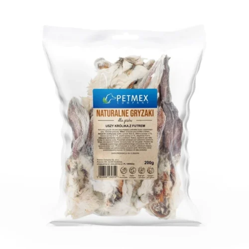 Ucho Królika z Futrem Gryzak Naturalny 200g PETMEX dla psów