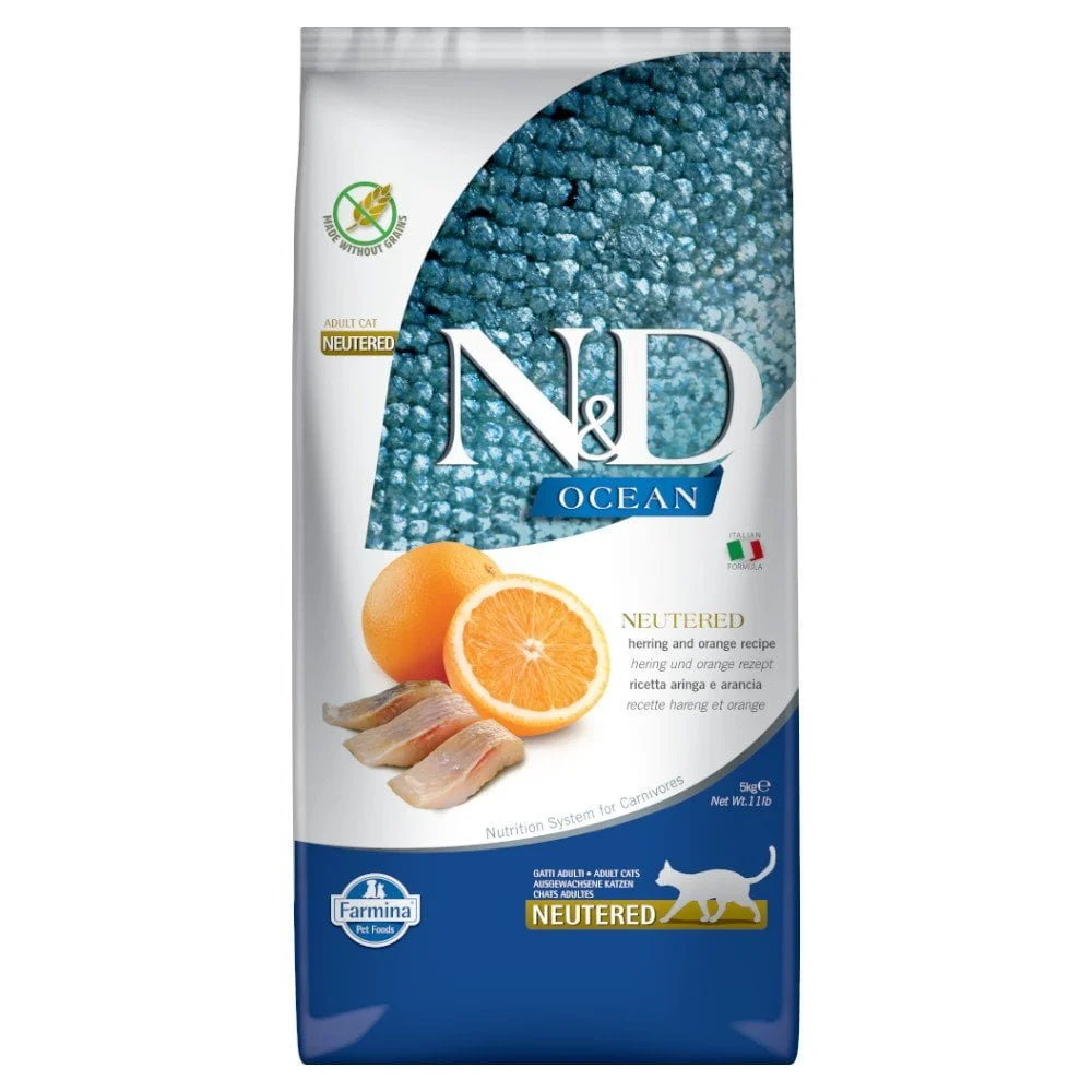 ND OCEAN Neutered Herring Orange 5kg Adult Cat fish dla kota kastrowanych Farmina
