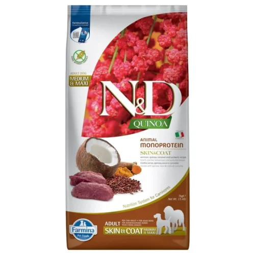 ND QUINOA Skin Coat Adult Venison 7kg Grain Free jeleń Medium Maxi
