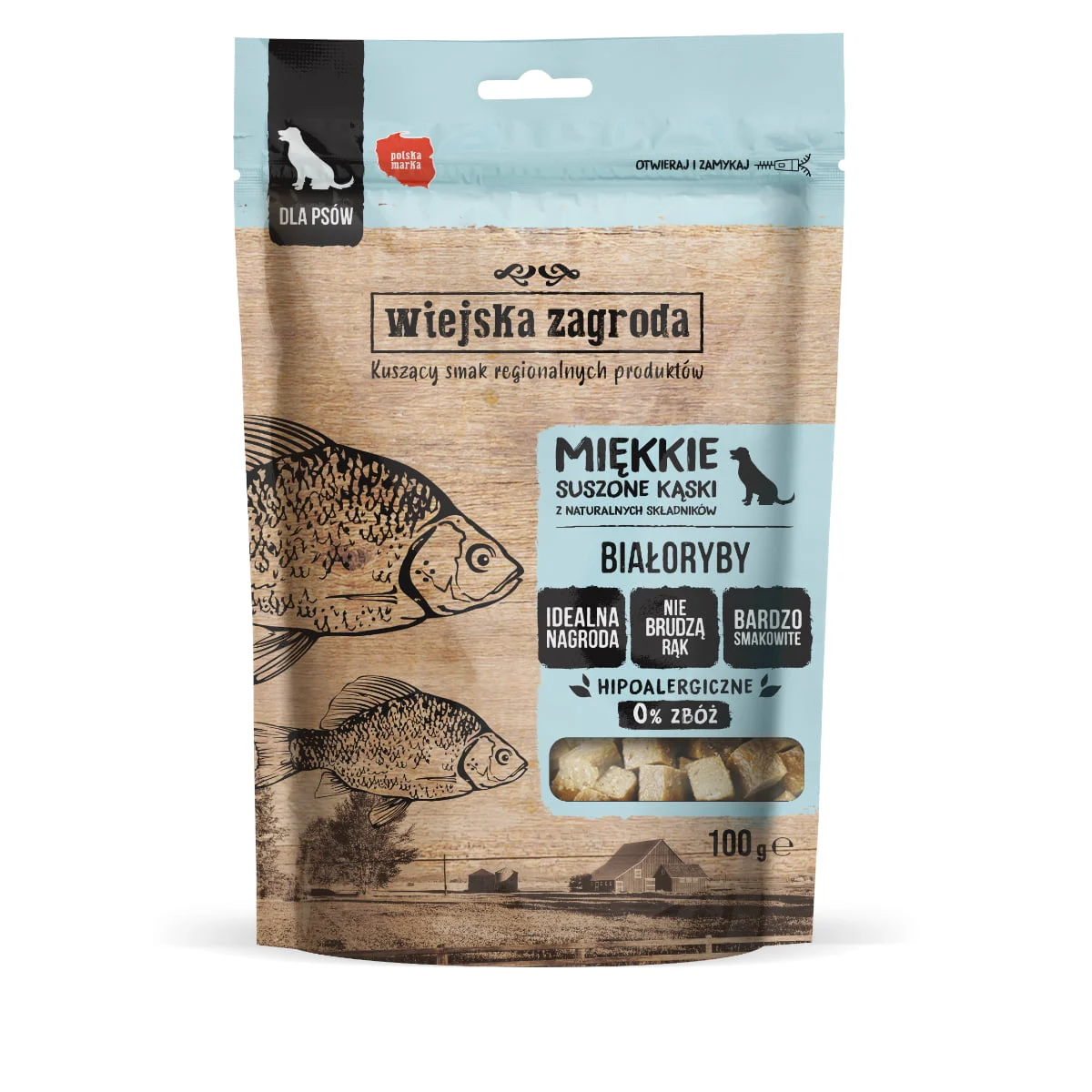 WIEJSKA ZAGRODA Białoryby 100g kąski przysmak dla psa