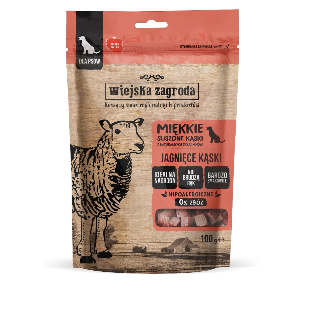 WIEJSKA ZAGRODA Jagnięce kąski 100g przysmak dla psa