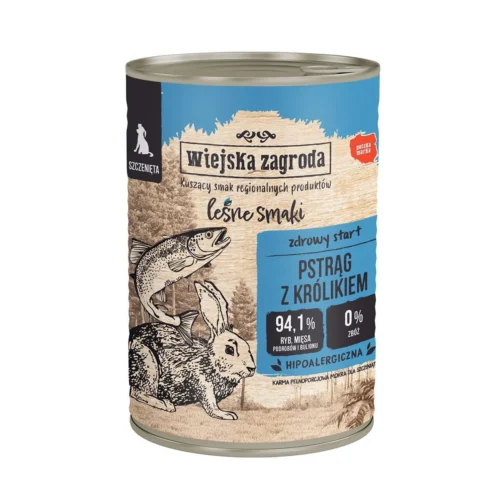 Wiejska Zagroda Leśne Smaki Pstrąg z królikiem 400g mokra karma dla szczeniąt
