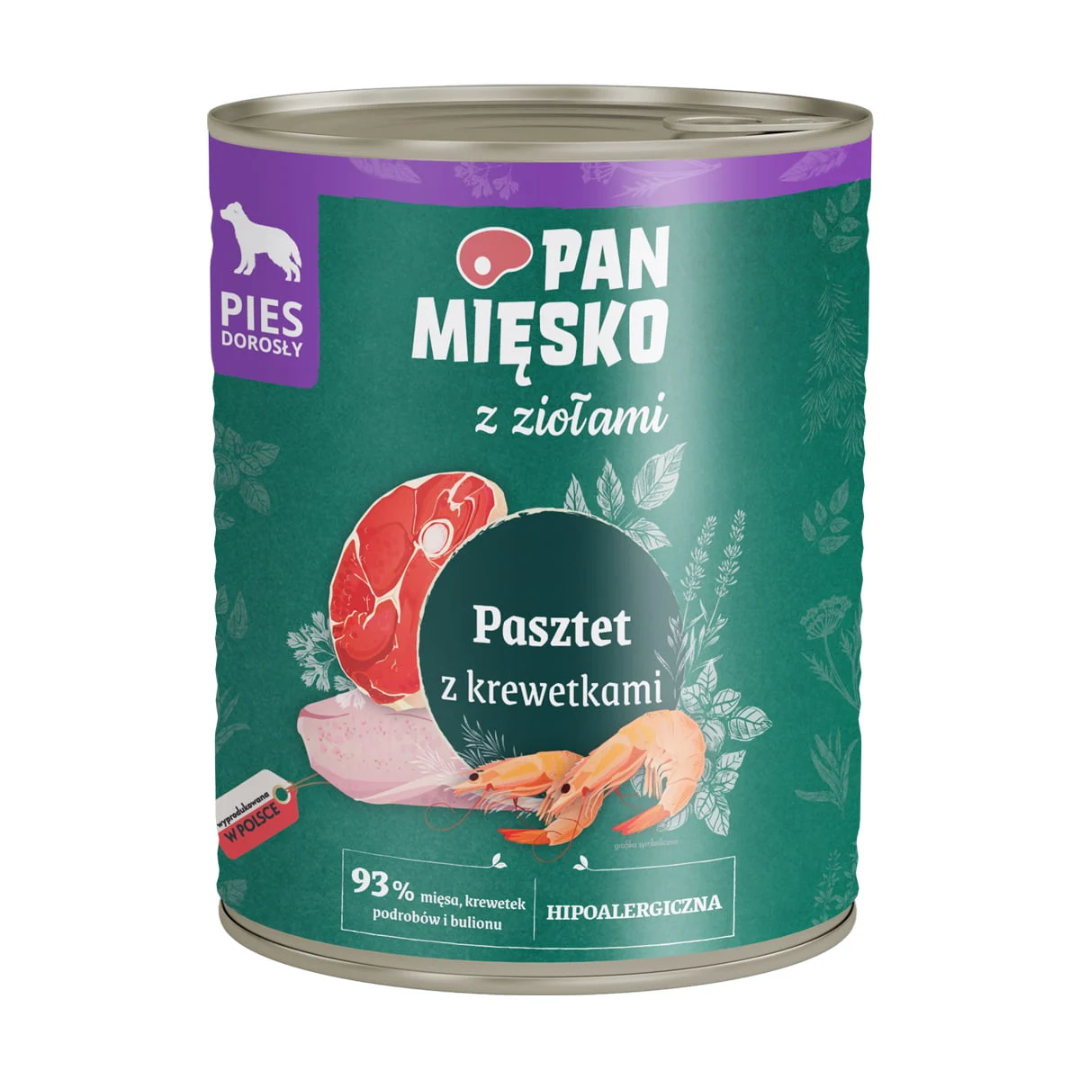 Pan Mięsko z Ziołami 800g Pasztet z Krewetkami puszka dla psa
