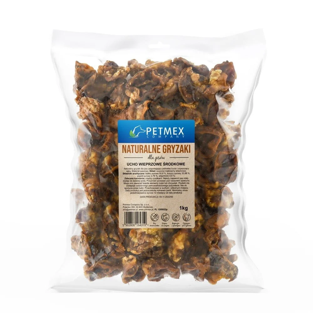PETMEX Ucho Wieprzowe Środkowe Gryzak Naturalny 1kg