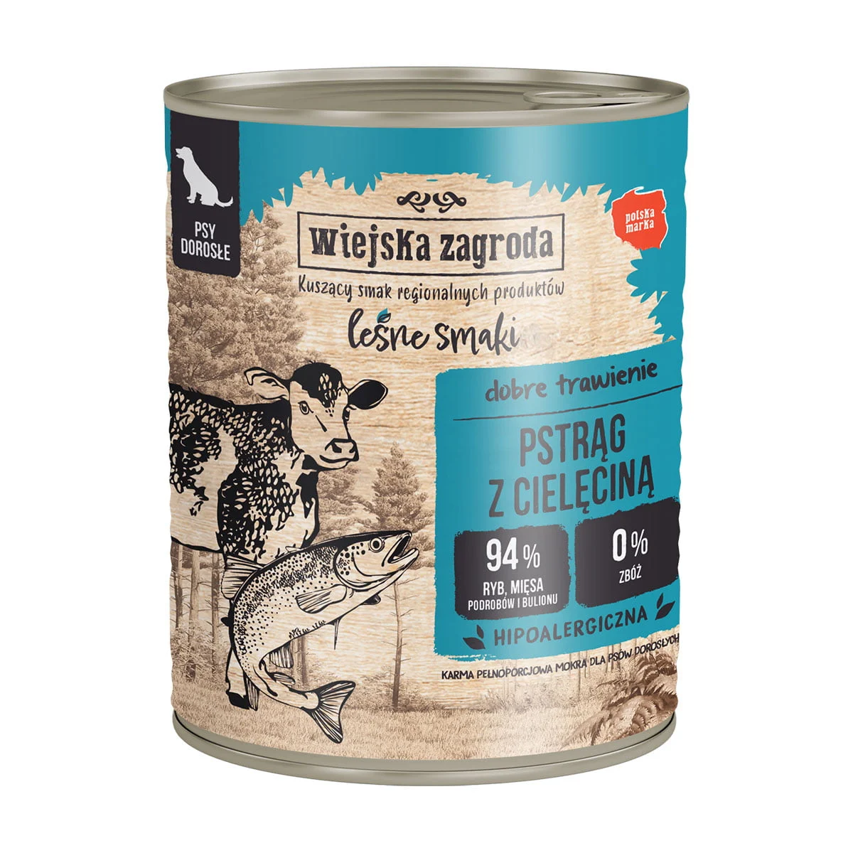 Wiejska Zagroda Leśne Smaki Pstrąg z cielęciną 800g mokra karma dla psa