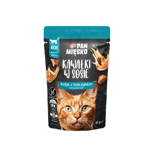 Pan Mięsko Kawałki w sosie Indyk z Tuńczykiem 85g Karma mokra dla kota