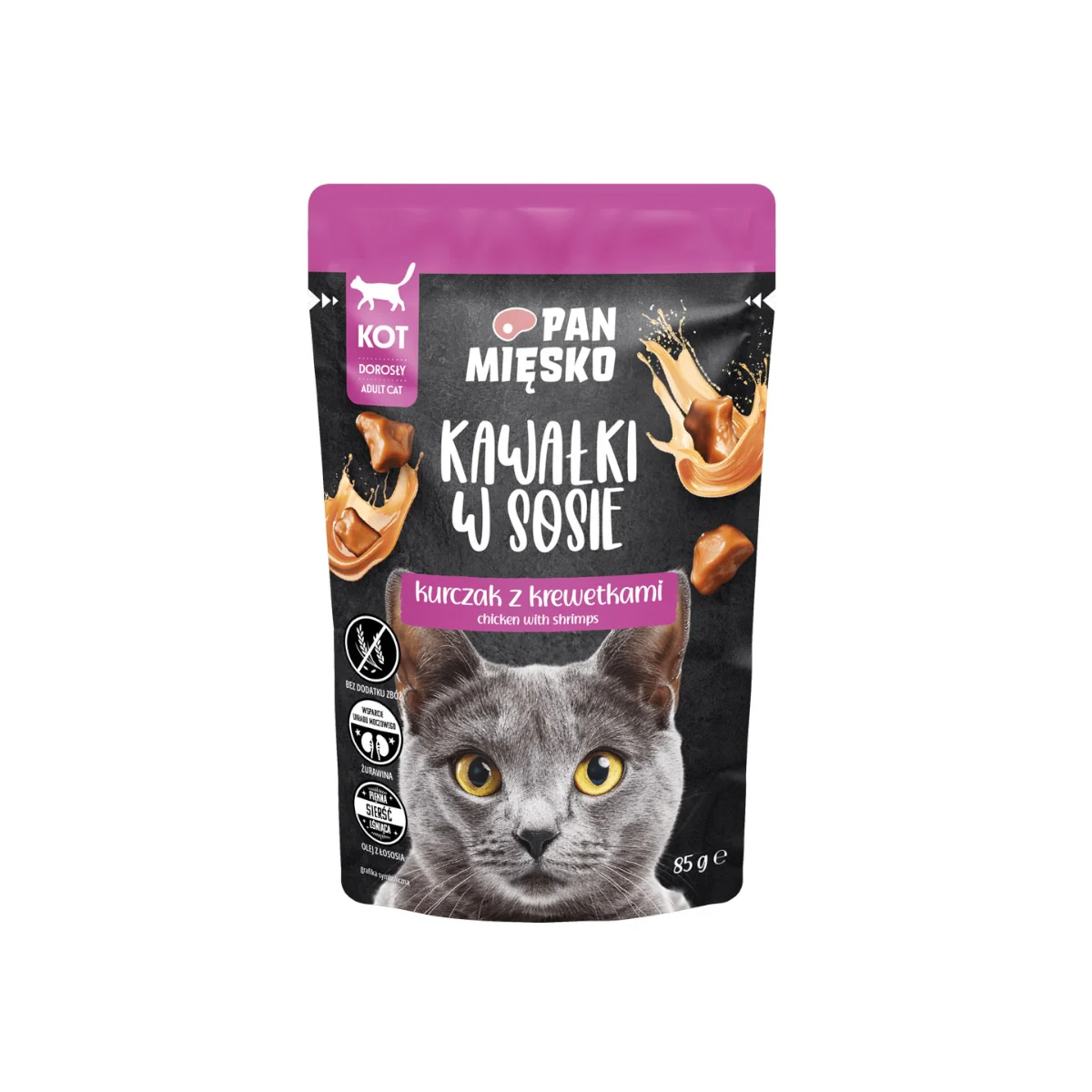 Pan Mięsko Kawałki w sosie Kurczak z Krewetkami 85g Karma mokra dla kota