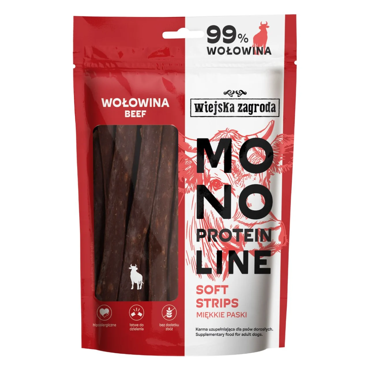 Wiejska Zagroda Monoproteinowe Miękkie Paski Wołowina 100g Przysmak dla psa