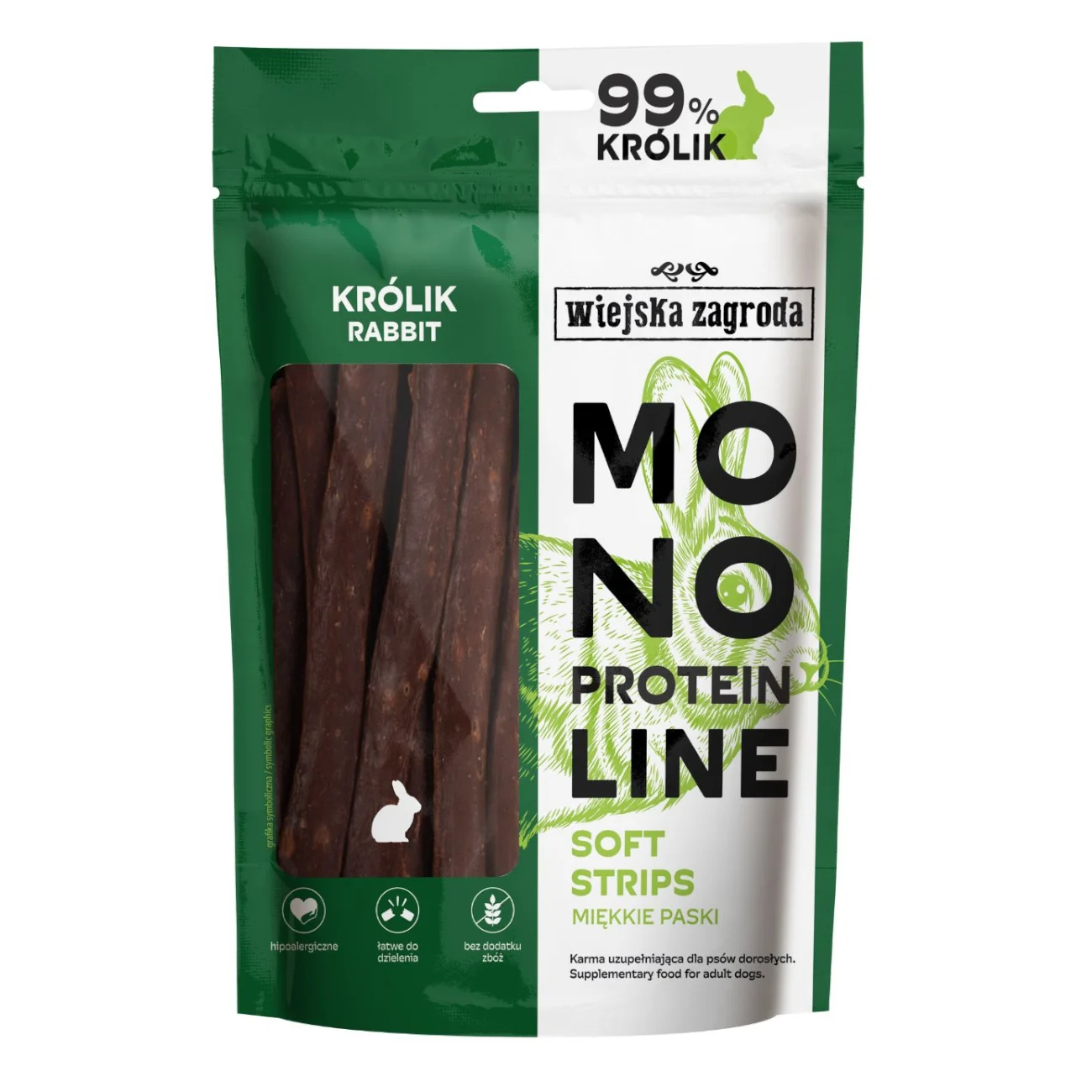 Wiejska Zagroda Monoproteinowe Miękkie Paski Królik 100g Przysmak dla psa