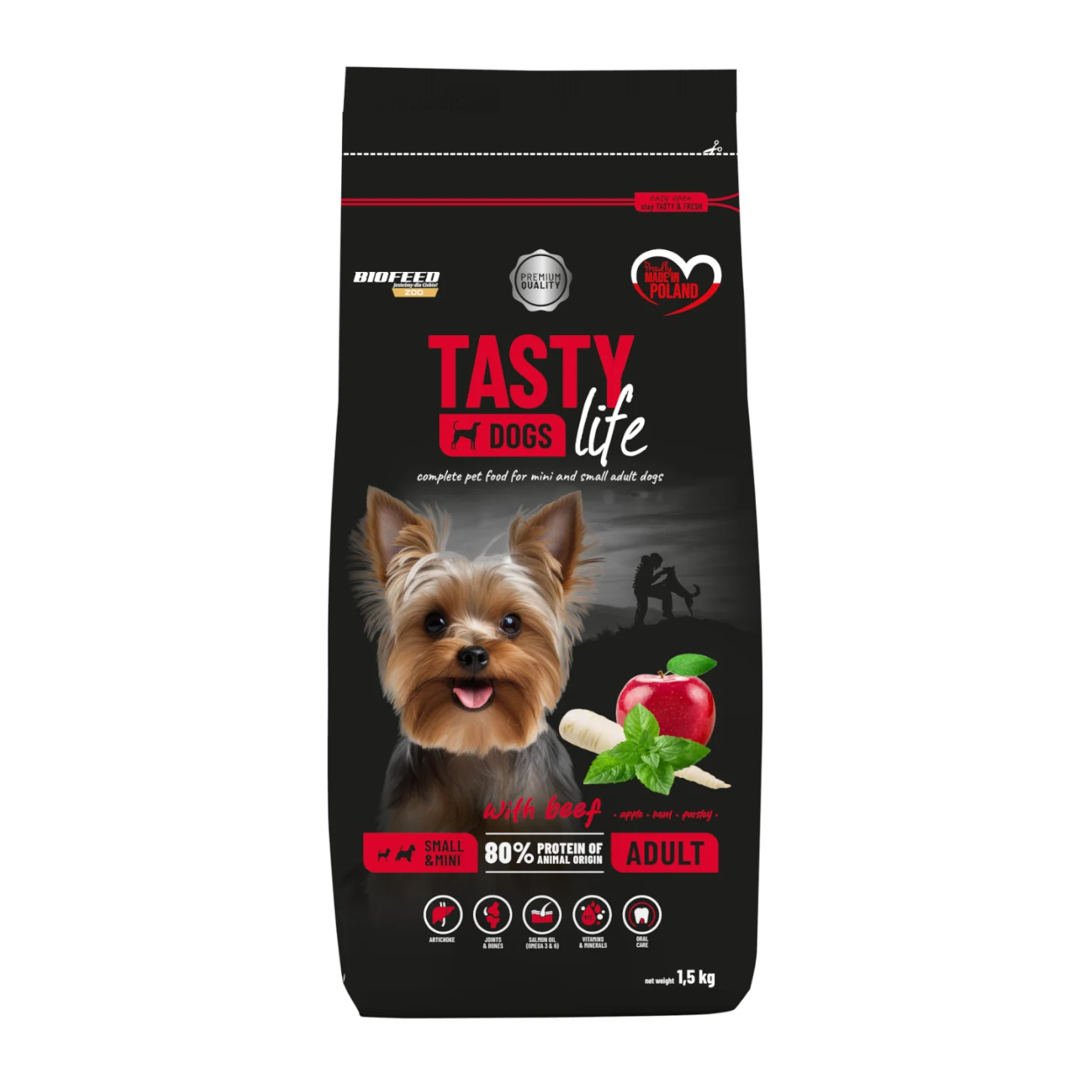 Biofeed Tasty Dogs Life z Wołowiną dla dorosłych Psów Małych Ras 1,5kg