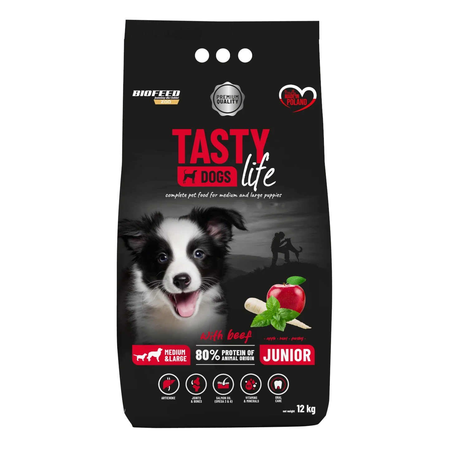 Biofeed Tasty Dogs Life z Wołowiną dla Szczeniąt Średnich i Dużych Ras 12kg