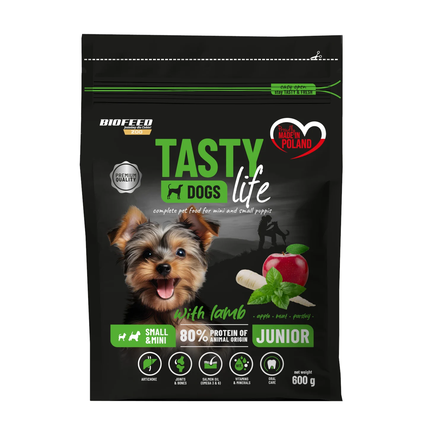 Biofeed Tasty Dogs Life z Jagnięciną dla Szczeniąt Małych Ras 600g