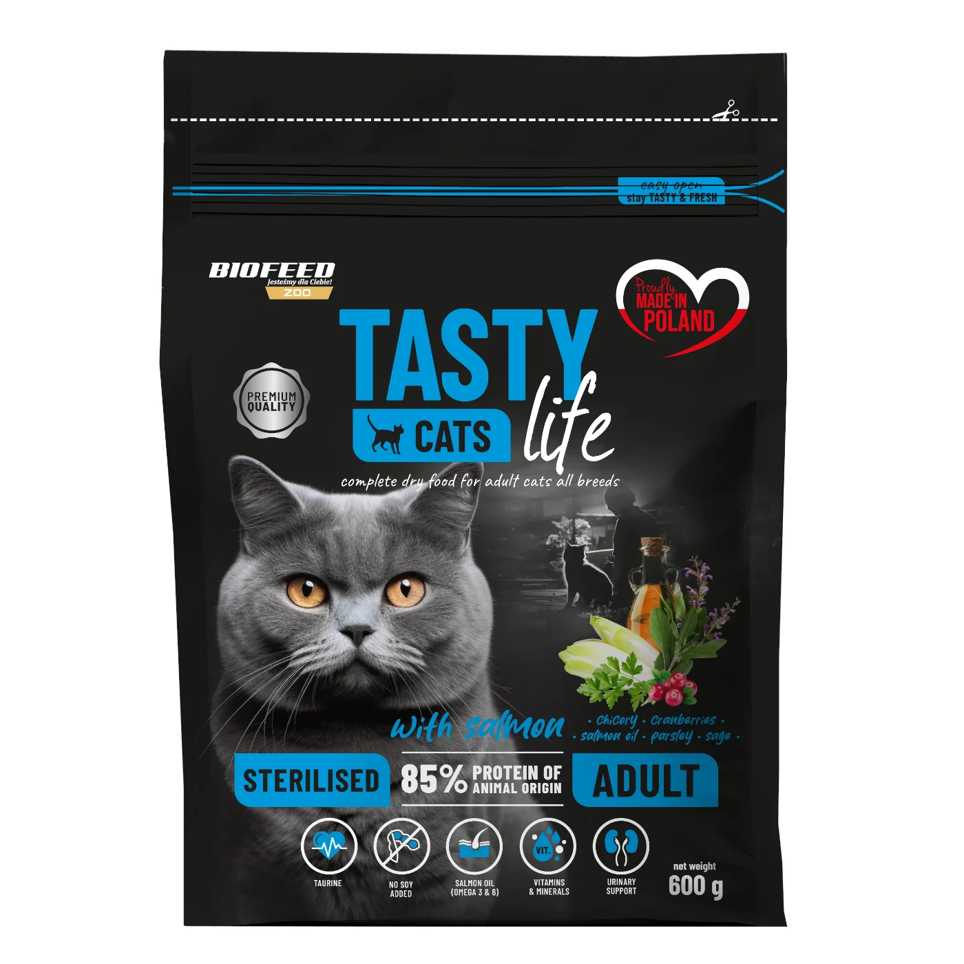 Biofeed Tasty Cats Life Sterilised with Salmon 600g