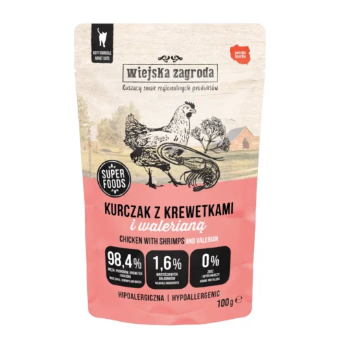 Wiejska Zagroda Kurczak z krewetkami i walerianą (dorosły) 100g