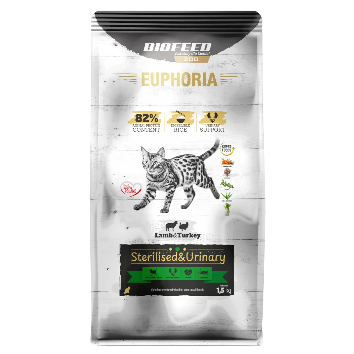 Biofeed Euphoria Gluten Free Cats Sterilised & Urinary with Lamb & Turkey 1,5kg
