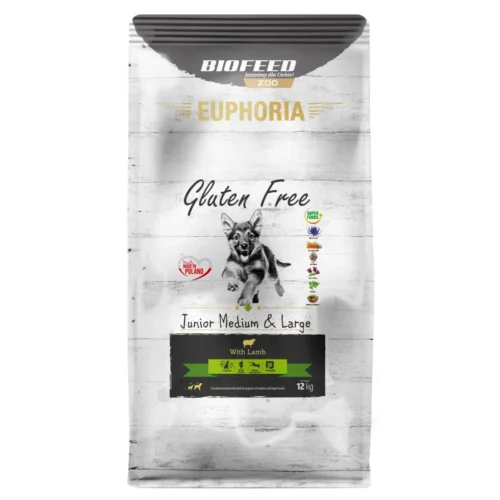 Biofeed Euphoria Junior Gluten Free z Jagnięciną dla szczeniąt Średnich i Dużych Ras 12kg