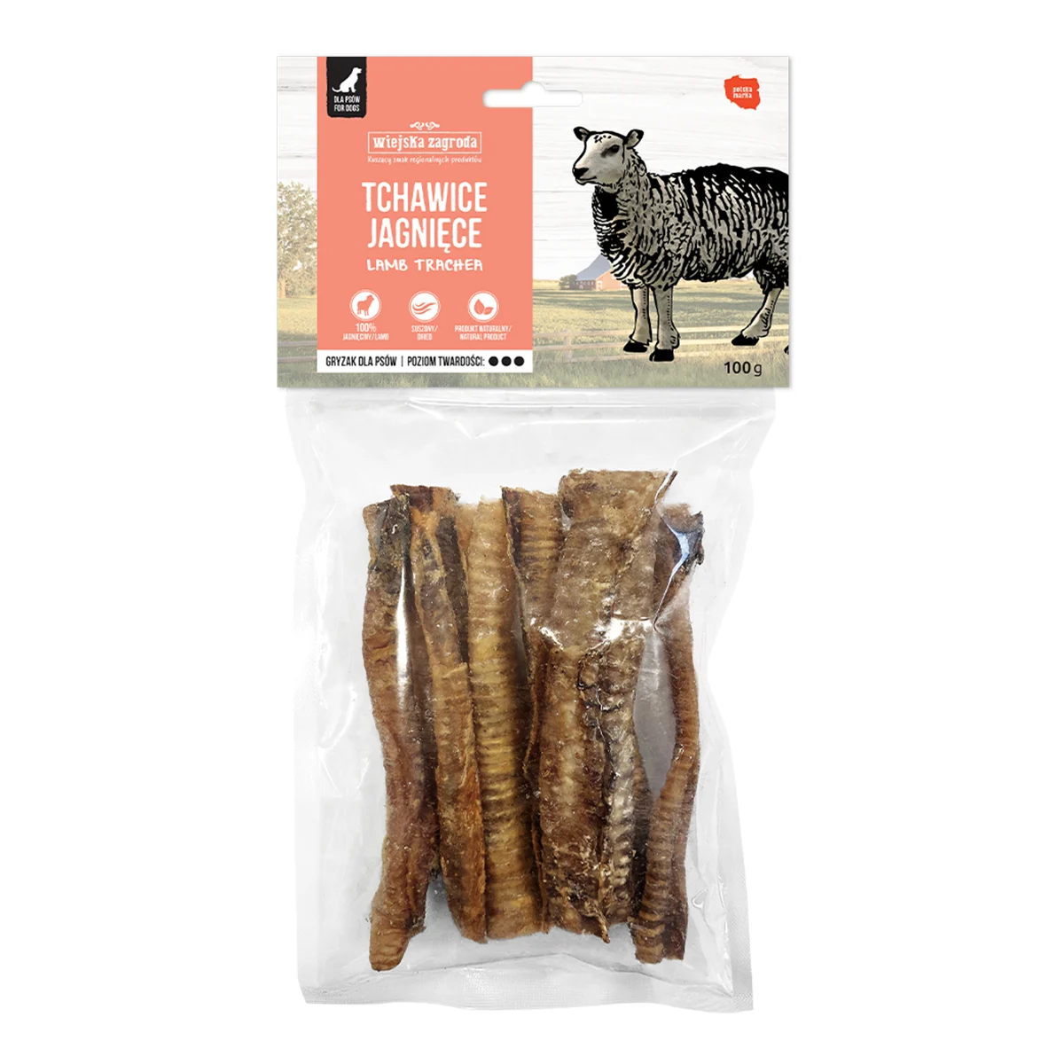 Wiejska Zagroda Gryzak dla psa Suszony Tchawice jagnięce (dorosły) 100g