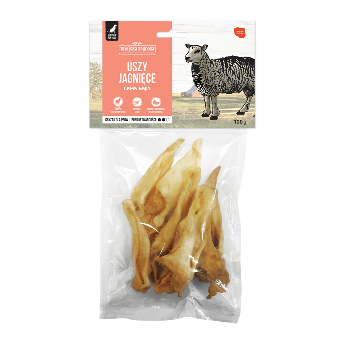 Wiejska Zagroda Gryzak dla psa Suszony Uszy jagnięce (dorosły) 100g