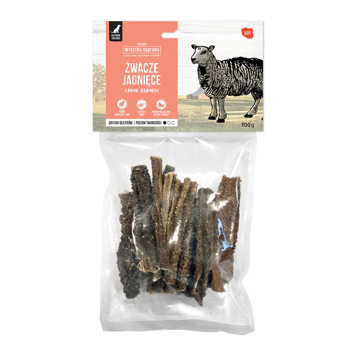Wiejska Zagroda Gryzak dla psa Suszony Żwacze jagnięce (dorosły) 100g