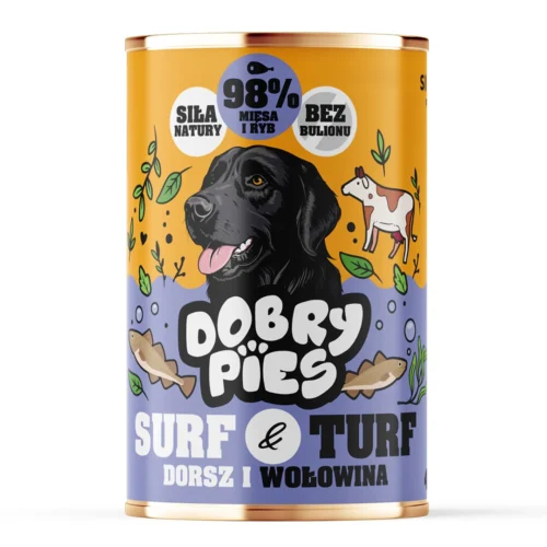 Dobry Pies Surf & Turf Dorsz i wołowina 400g