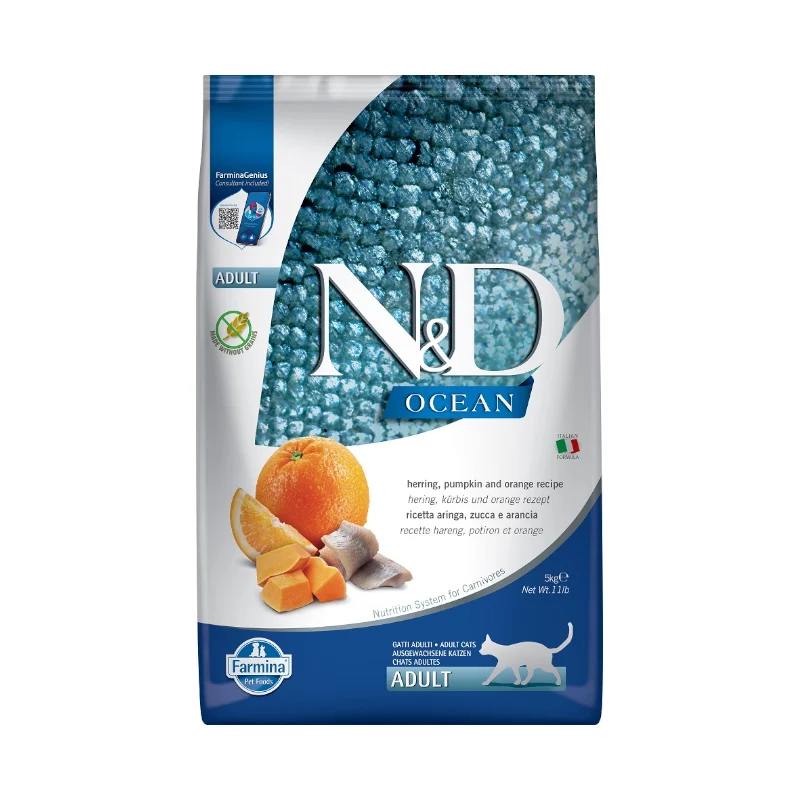 Farmina N&D Pumpkin Ocean Herring, Orange Adult Cat 5kg dla Kotów