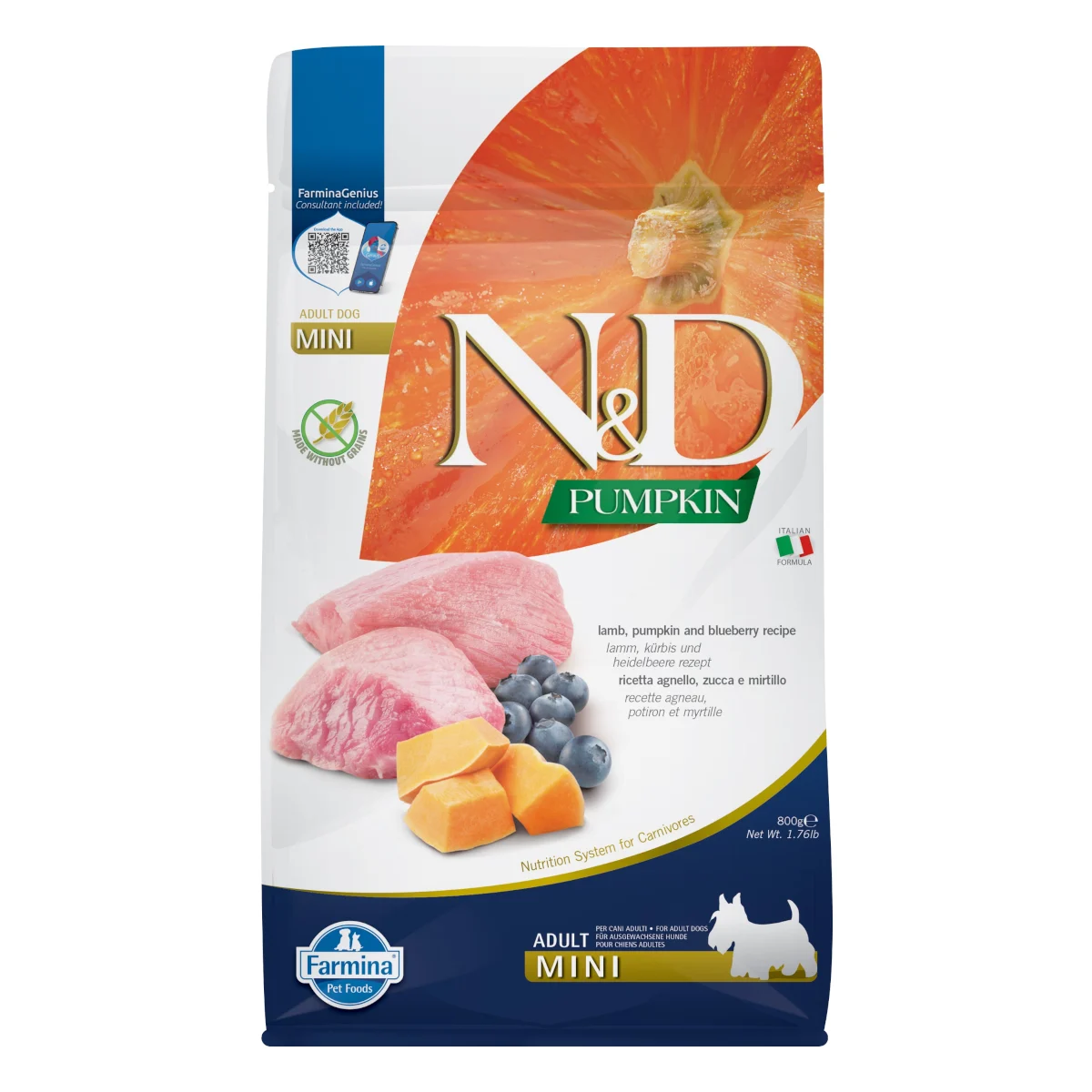 Farmina N&D Pumpkin Lamb & Blueberry Mini Adult 800g