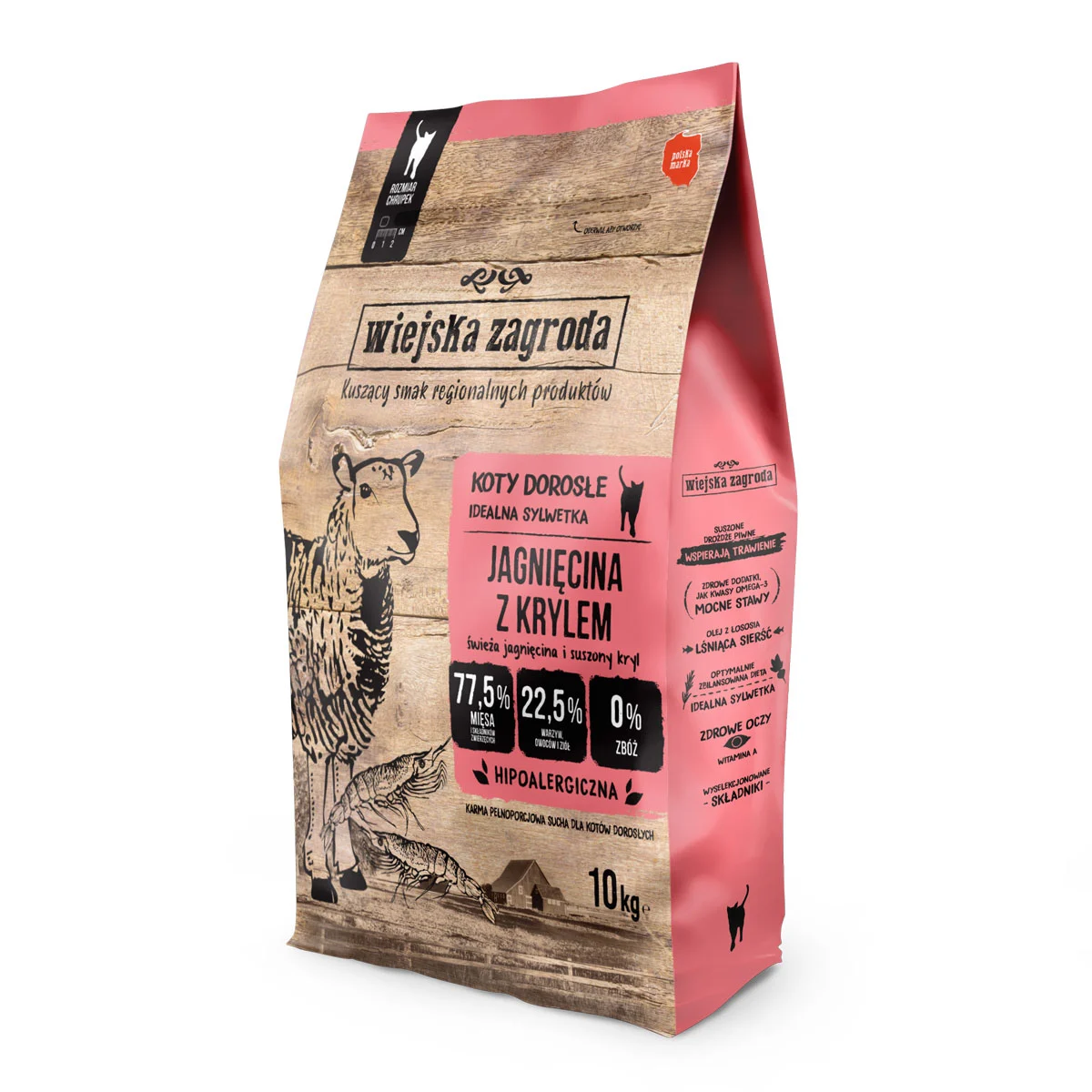 Wiejska Zagroda Jagnięcina z Krylem 10kg dla kotów sterylizowanych