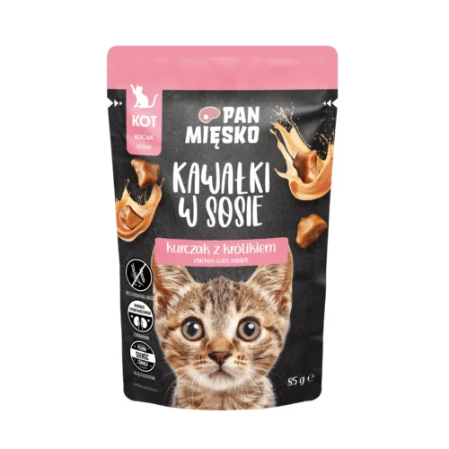 Pan Mięsko Kawałki w sosie Kurczak z królikiem (kociak) 85g karma dla kociąt
