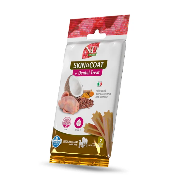 TREAT-nd-quinoa-QUAIL-100g Farmina N&D Quinoa SKIN COAT DENTAL Treat Quail Adult M 100g przysmak dentystyczny