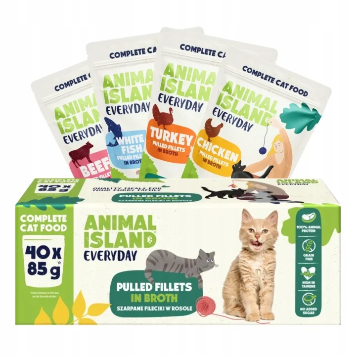 ANIMAL ISLAND Mokra karma dla kota SASZETKI MIX 4 smaków 40 x 85g