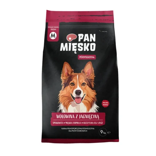 PAN MIĘSKO Karma PÓŁWILGOTNA dla psa WOŁOWINA z JAGNIĘCINĄ 9kg